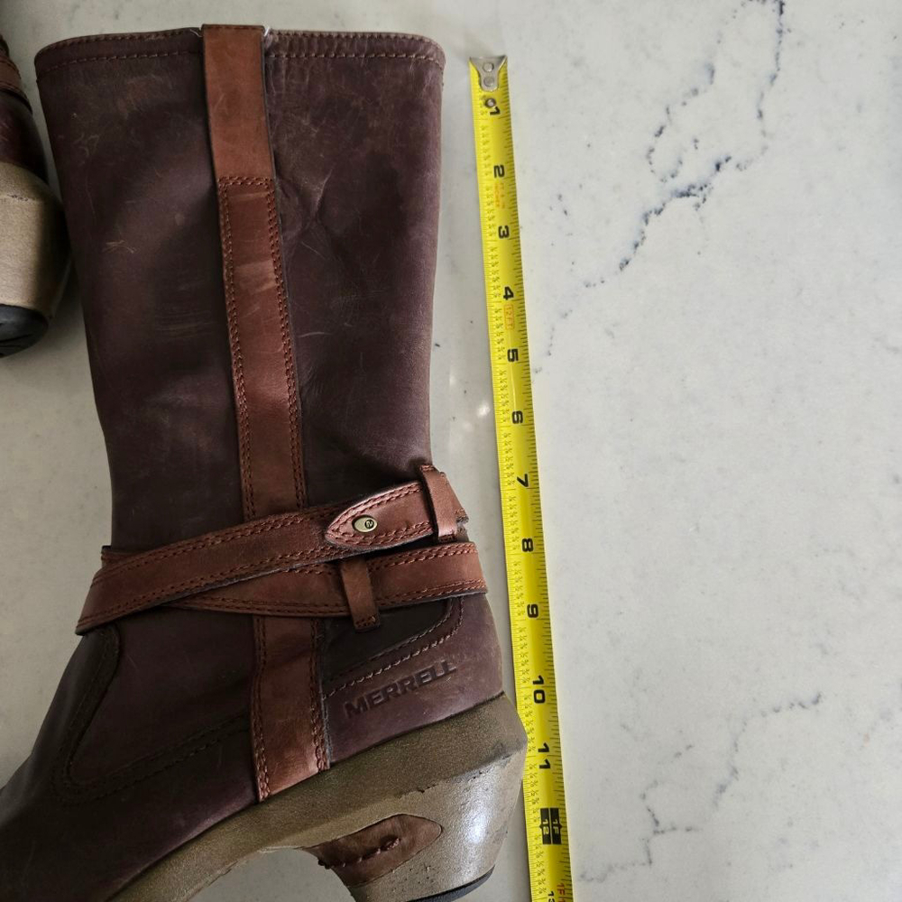 Women's Merrell Brown Leather Heeled Boots with Tan Straps US 8 - Picture 11 of 12